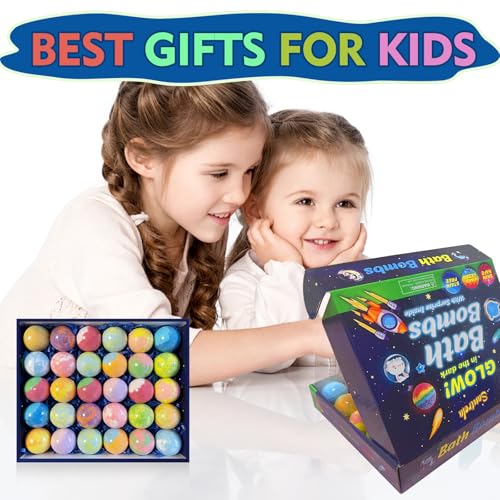 Kids Bath Bombs with Surprise Glow Toys - 30 Pack Safe Bubble Fizzies