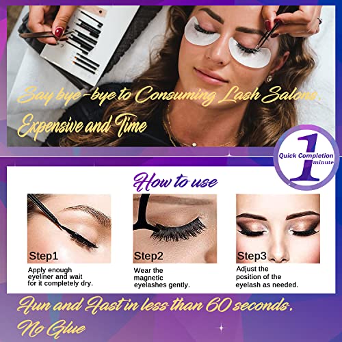 Wispy Cat Eye Magnetic Eyelashes 10 Pairs with Magnetic Liner Kit, Reusable & Easy to Apply