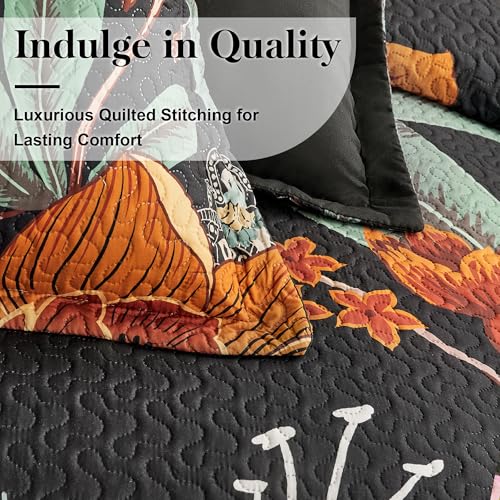 Mocha Noir 3-Piece Boho Floral Butterfly King Quilt Bedding Set