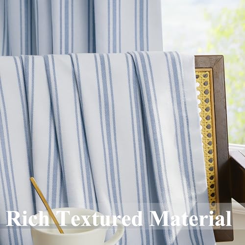 Blue Striped Full Blackout Curtain Panels 55 x 90 Inches Pack of 2 - Light Filtering Bedroom Drapes