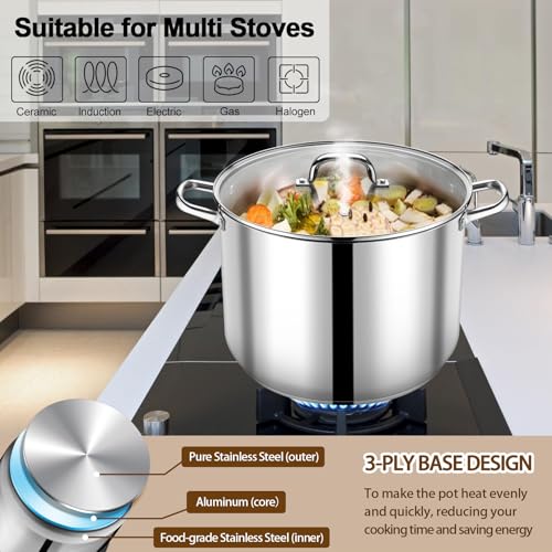 24 Qt Stainless Steel Stock Pot with Lid – Large Cooking Soup Pot for Home & Commercial Use