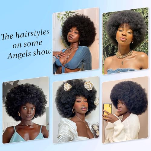 Black 6 Inch Afro Curly Wig for Women - Short Human Hair Wig with Bangs