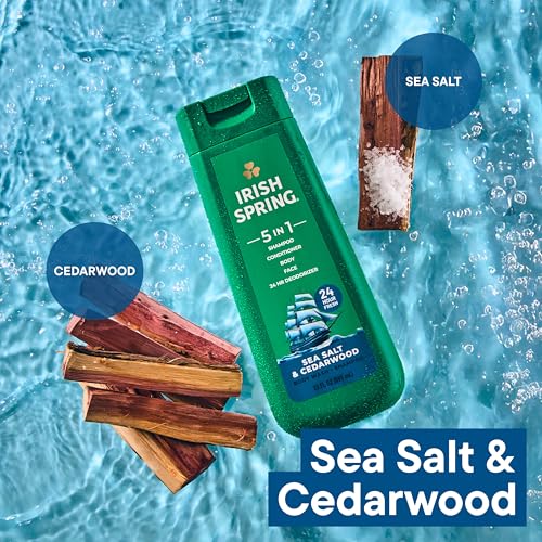 Irish Spring 5 in 1 Body Wash for Men, Sea Salt & Cedarwood, 20 fl oz (4 Pack)