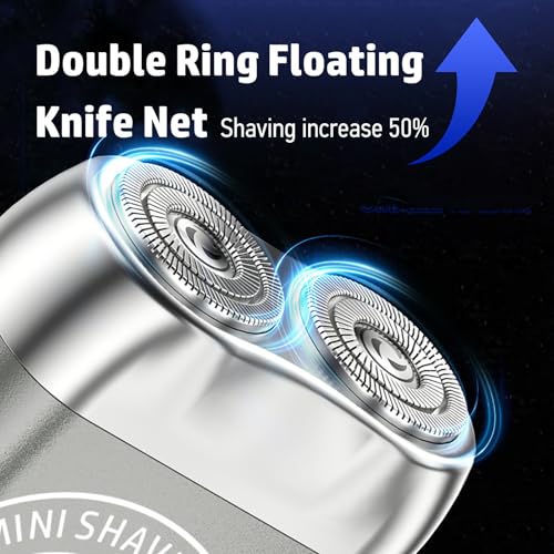 PYDINU Mini Dual-Head Electric Shaver, IPX7 Waterproof USB-C Rechargeable, Travel Portable Trimmer (Silver)