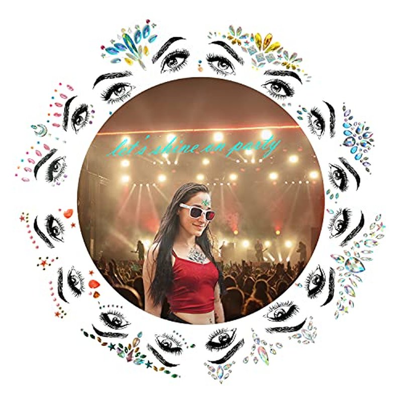 8 PCS Mermaid Face Gems Glitter, Rhinestone Rave Festival Stickers Jewels, Crystals for Eyes Body Temporary Tattoos