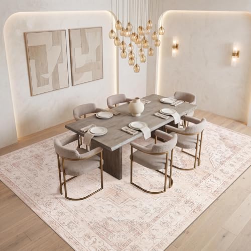 Garvee Pink Boho Area Rug 8x10 for Living Room & Bedroom - Distressed Medallion Pattern