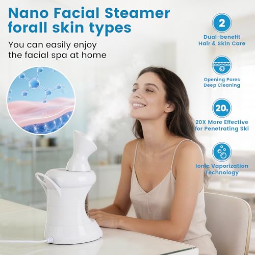 2-in-1 Hair and Facial Steamer with Ozone Nano Mist for Home & Salon Use