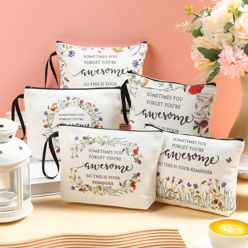 20 Inspirational Floral Canvas Makeup Bags for Women - Bulk Set