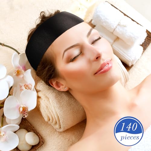 Disposable Spa Facial Headbands Black 140 Pcs - Soft, Stretchable, One Size Fits All