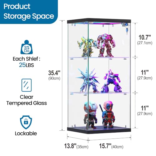 Black Dystler 3-Tier Glass Display Case with RGB LED Lights