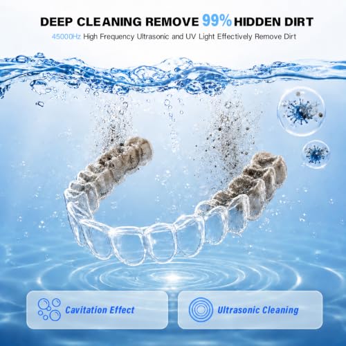 Black Ultrasonic Cleaner Machine 200ml for Retainers Dentures U/V Light 4 Modes