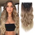 Ombre Blonde Clip-In Hair Extensions - 20 Inch Long Wavy Curly 6PCS Natural Hairpieces