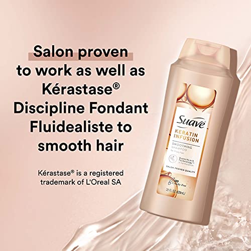 Suave Professionals Smoothing Shampoo For Dry Hair Keratin Infusion Hair Shampoo with 48-hour Frizz Control 28 oz, Pack of 4