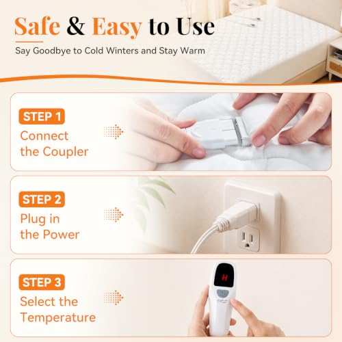 Queen Size Heated Mattress Pad with Dual Controls - Auto Shut Off & Fast Heating - White