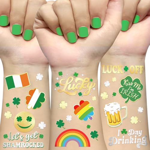 St Patricks Day Temporary Tattoos 56 Glitter Styles Shamrock Face Stickers Suppiles Kiss Me I'm Irish Party Favor St Patty's Day Accessories Leprechauns Arts and Crafts