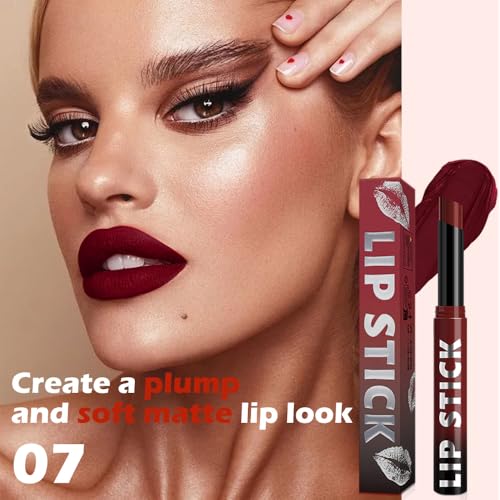 Maroon Red Matte Lipstick for Women Mature, Long Lasting Waterproof Transfer-Proof Vegan Lip Bar, 24 Hours Moisturizing Natural Lip Stain, All-Day Lip Color A07#