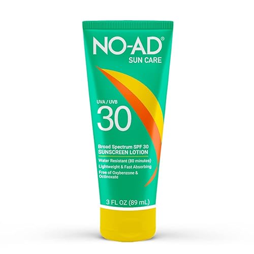 NO-AD SPF 30 Sunscreen Lotion | Broad Spectrum UVA/UVB Protection | Water Resistant | Octinoxate & Oxybenzone Free with moisturizing Vitamin E and Aloe 3oz