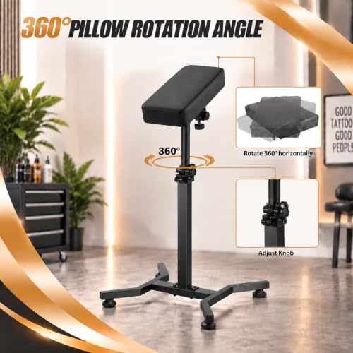 Tattoo Arm Rest Stand Black, Adjustable Height & 180° Tilt for Studio Use