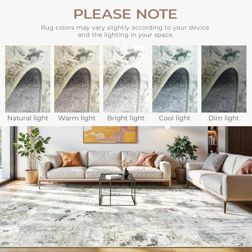 Carpelux 9x12 Rectangular Washable Area Rug in Brown/Grey – Large Non-Slip Living Room Carpet