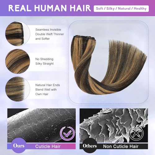 Clip in Hair Extensions Real Human Hair Balayage - Dark Brown to Chestnut Brown 18 Inch