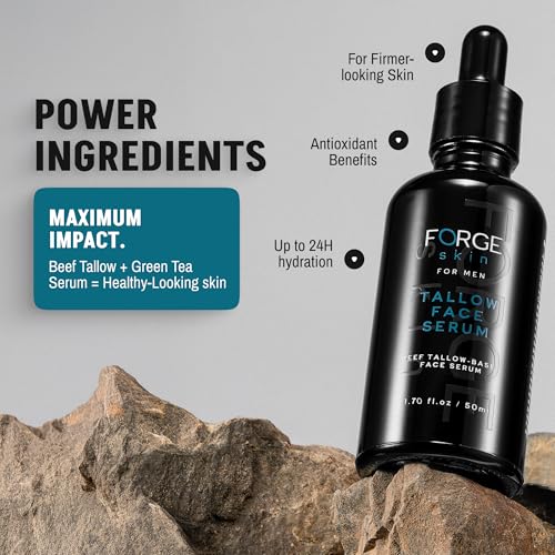 FORGE SKIN¢ç Night Beef Tallow Serum for Men [TALLOW-BASED] - Facial Essence for Face Wrinkles with Essential Oils - Natural Green Tea Skincare for Radiance and Skin Hydration (1.7 OZ)