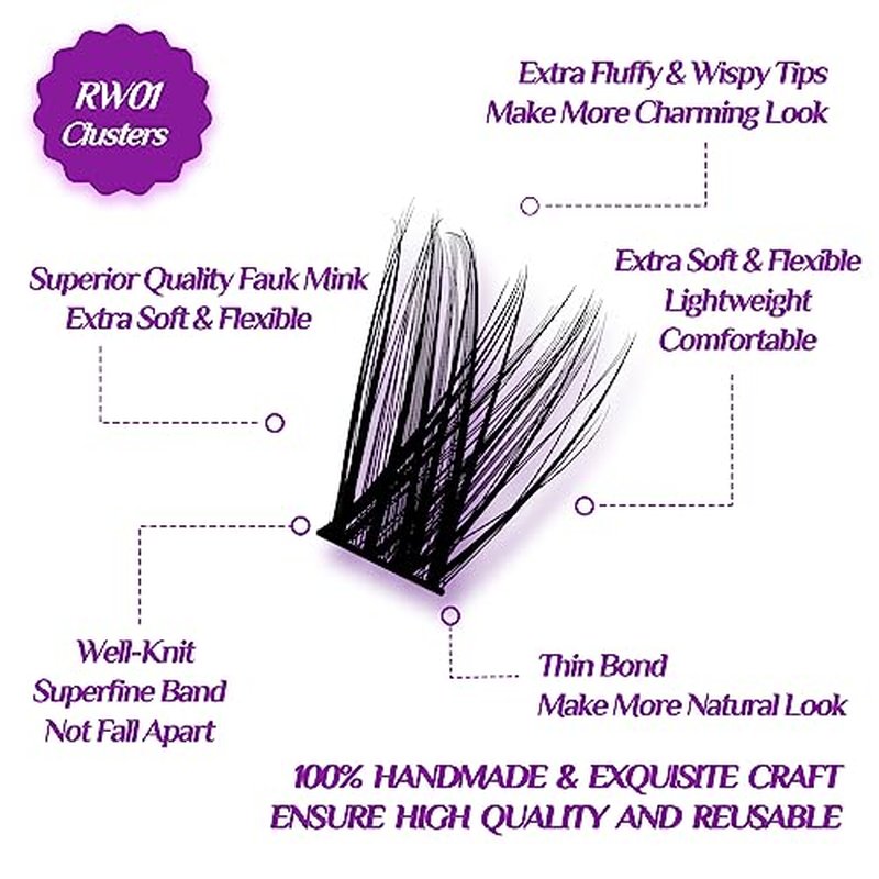 Lash Clusters DIY Eyelash Extension: Mega Volume C D Curl Individual Lashes 192PCS - Eyelash Clusters Extensions Wispy Natural Look False Lashes Cluster Fake DIY at Home 9-16mm RW01 by Risute