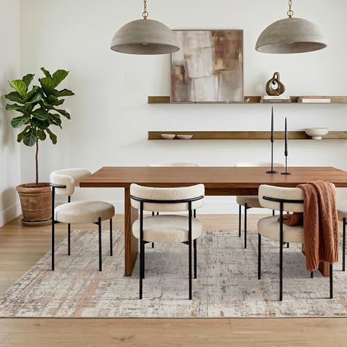 8x10 Beige Abstract Washable Area Rug - Neutral Modern Living Room Accent - Variation of Beige Grey