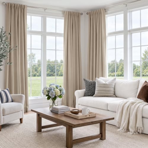 Blackout Linen Textured Curtains for Bedroom 50W x 120L - Oatmeal, Pack of 2