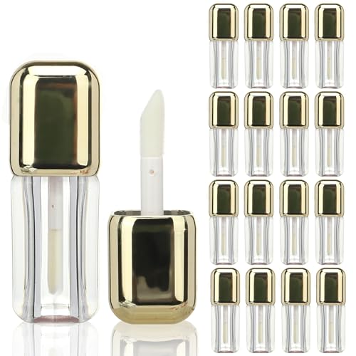 DIY Lip Gloss Tubes 16 Pack 5ml Gold Square Doe Foot Wand Refillable Containers