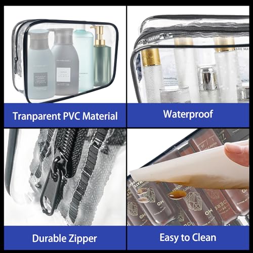 16 Pack Waterproof TSA Approved Cosmetic Toiletry Bags - Black Large