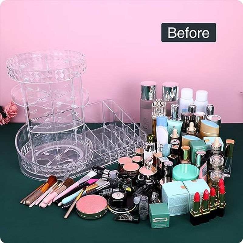 360 Rotating Skincare Organizer,Large Clear Acrylic Tiered Adjustable Perfume Tray Cosmetic Holder for Bathroom