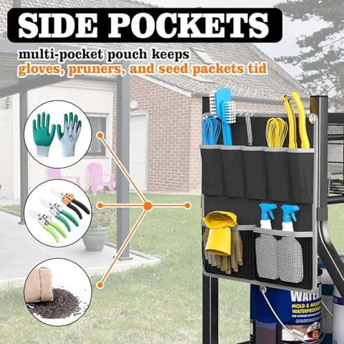 OrganizeLink 36" Large Freestanding Garden Tool Organizer with Wheels, Side Pocket
