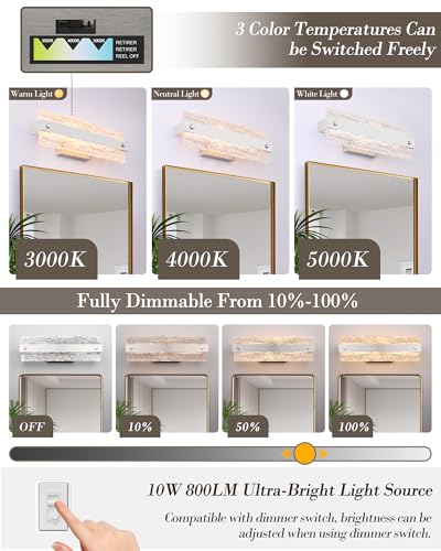 16.5-Inch Nickel Modern LED Bathroom Vanity Light Fixture Over Mirror - 10W, Dimmable, Removable Cover