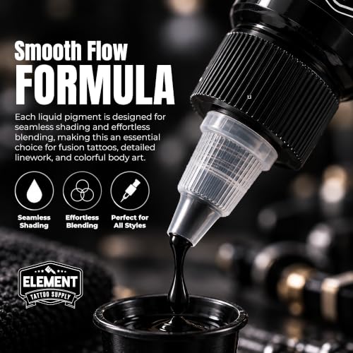 Element Tattoo Supply Nighthawk Black Tattoo Ink 8 oz Bottle - Studio Grade, Smooth Flow, Bold Black Saturation