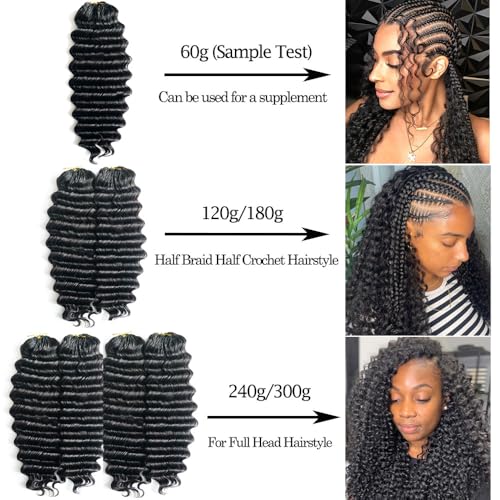Deep Wave Crochet Hair Extensions 14 Inch 60g - Natural Human Hair Feather Line