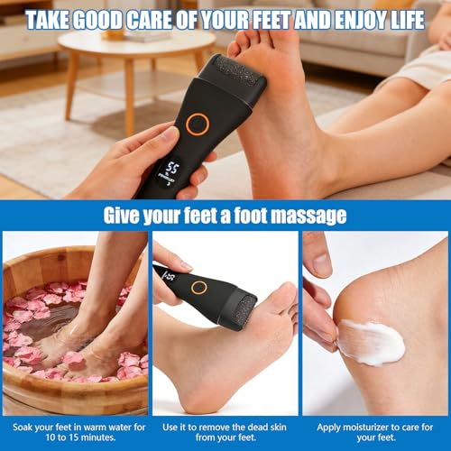 Dermawave Electric Foot File Callus Remover for Feet, Professional Foot Sander Grinder with 60 Sandpaper Discs for Men & Women, Pedicure Tool for Corn Dead Skin Cracked Heel