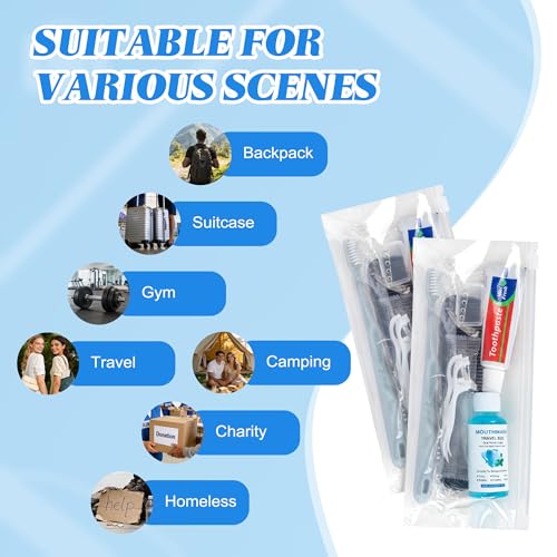 12-Pack Travel Toothbrush Kit with Toothpaste Floss & Cover - Individually Packaged