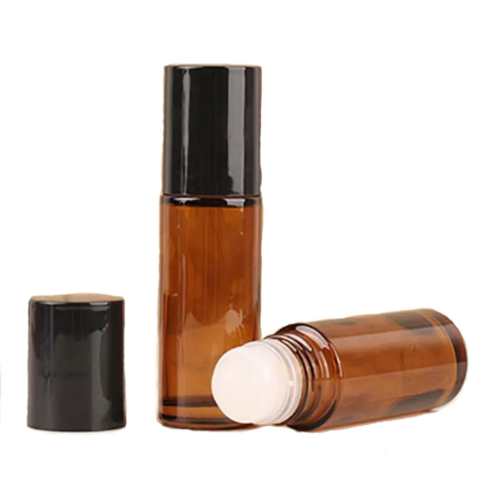 2 Pcs 50ml Glass Empty Roller Bottles, Deodorant Roll On Bottles Deodorant Containers,Roller ball deodorant container, Empty Roller Ball Bottles For Essential Oils Perfume Cosmetics (2pcs Round Brown)