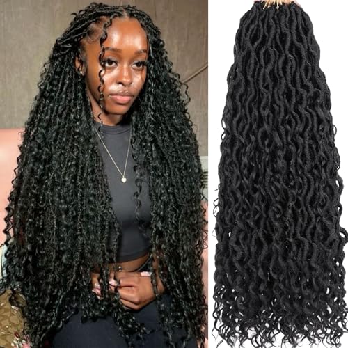 30 Inch Boho Goddess Faux Locs Crochet Hair - Black Curly Synthetic 8 Pack