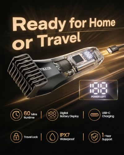 VIKICON Adjustable Beard Trimmer with 20 Length Settings, Cordless Waterproof Men’s Grooming Tool