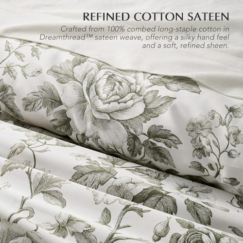 EverGrace Cotton Sateen Duvet Cover Set Queen Olive Green No Comforter - 90"x92"