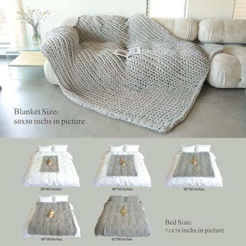 Chenille Chunky Knit Throw Blanket - Handmade Light Pink 60x80 Inches