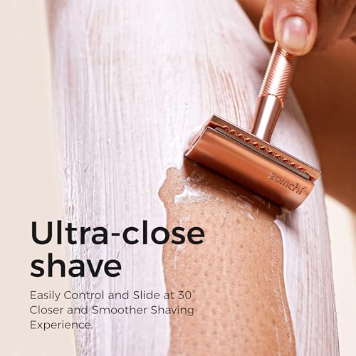 Double Edge Safety Razor Kit with Stand - Rose Gold Men & Women Shaving Set