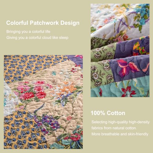 YAYIDAY Queen Size Patchwork Bedspread Set - 90 x 98 inch Cotton Quilt for All Seasons
