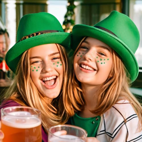 St Patricks Day Accessories, Green Shamrock Temporary Face Glitter Freckles Tattoos,St Patty's Green Face Tattoos Sparkle Glitter Makeup,Saint Patrick's Day Outfit for Women,6 PCS