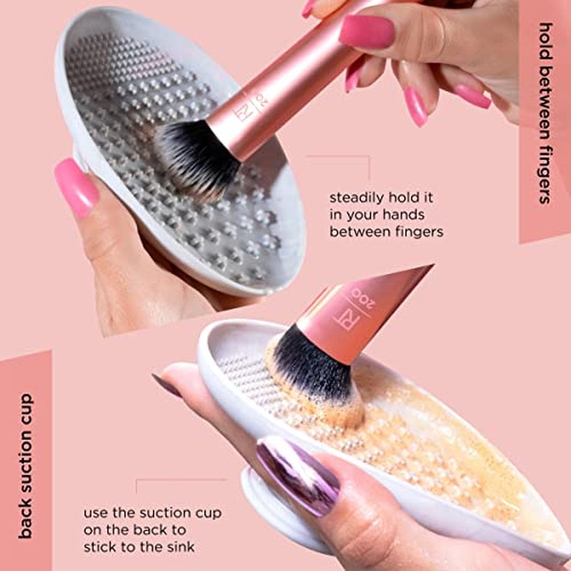 EcoTools Professional Makeup Cleaner Set for Makeup Brushes, Brush and Makeup Sponge Cleansing Shampoo + Real Techniques Textured Makeup Brush Cleaner Mat with Cleansing Gel, Hypoallergenic, 4 Piece