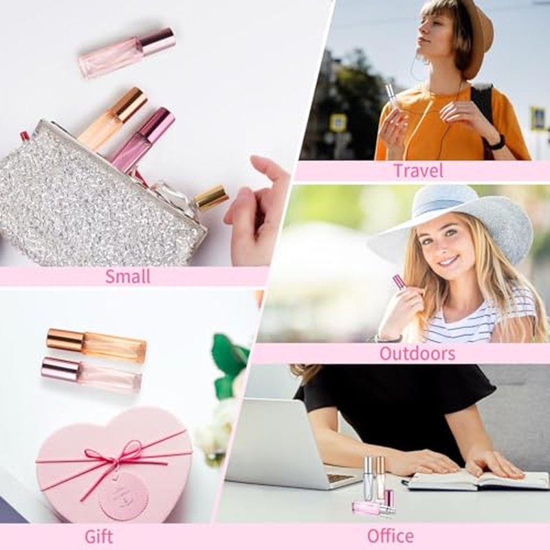 4PCS 10?ml Refillable Travel Perfume Bottle Set ? Glass Perfume Atomizer and Mini Spray Bottles with Funnels, Portable Leak?Proof Containers