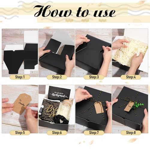 Black Bridesmaid Proposal Gift Set with Glass Cup & Makeup Bag - 14 Pieces