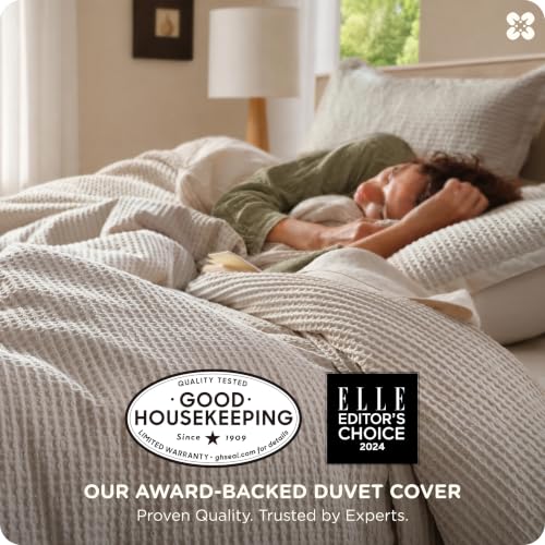 Bedsure Cotton Waffle Duvet Cover Set - Queen Linen, No Comforter, 3 Pieces
