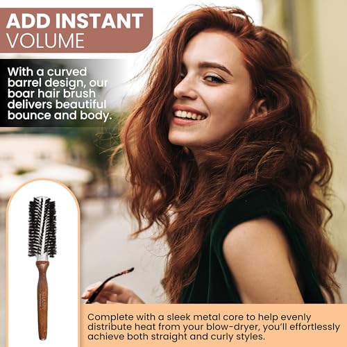Small Brown Hand Made German Boar Bristle Round Hair Brush for Styling & Volume